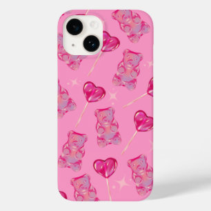 Estojo com Estampa de Urso Gummy Rosa e Corações