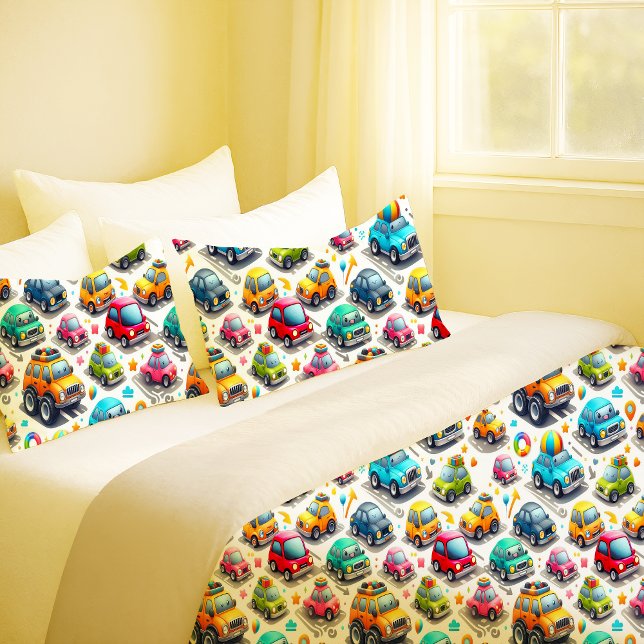 Estojo de Almofada de Berçário Infantil Colorido c (Cute Cartoon Cars Colorful Kids Nursery Pillowcase)
