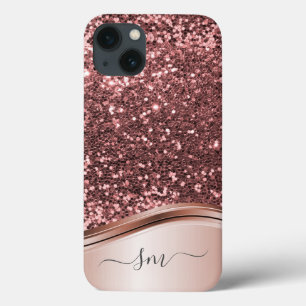 Estojo de brilho de metal em rosa dourado com mono