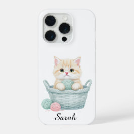 Estojo de iPhone 15 Pro Gatinho de Lã Adorável