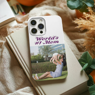 Estojo de iPhone com foto da Mamãe e texto roxo