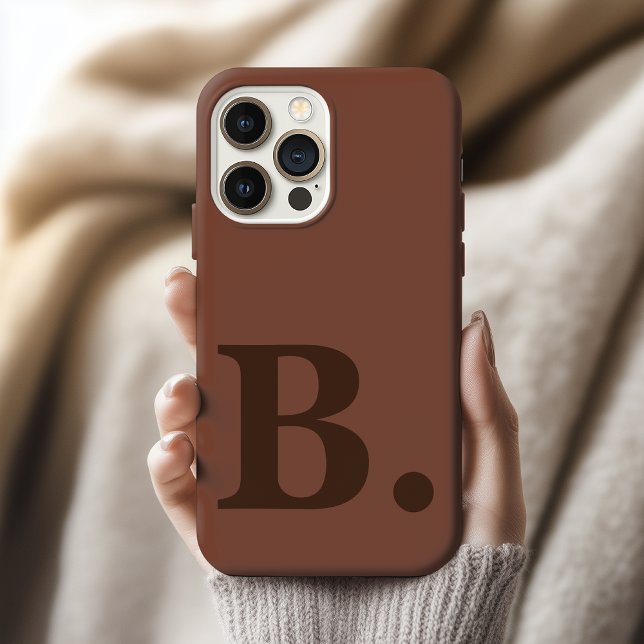 Estojo de iPhone com Monograma Marrom Personalizad (Modern Initial Name iPhone Case Birthday Gift for Her, Custom iPhone Case Graduation Gift for Girls)