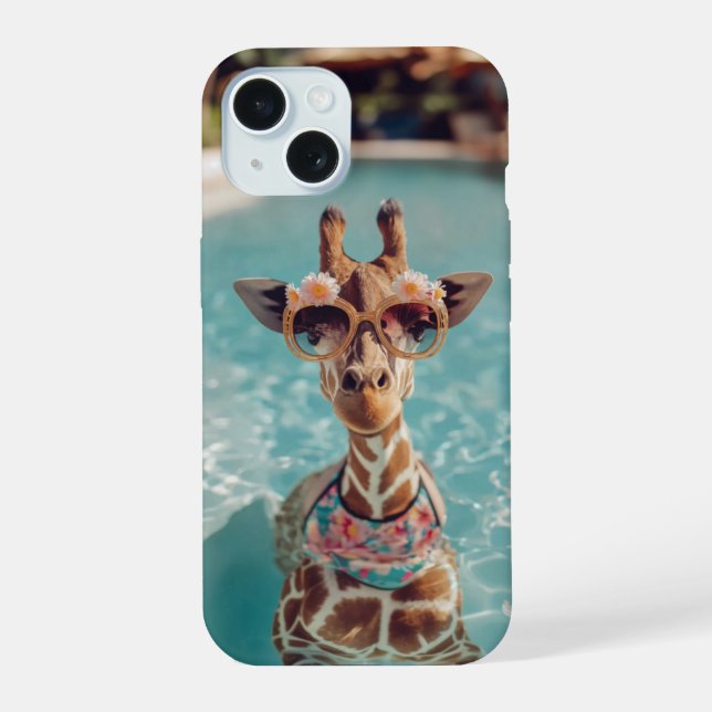 Estojo de iPhone com Piscina de Girafa Fofa (Verso)