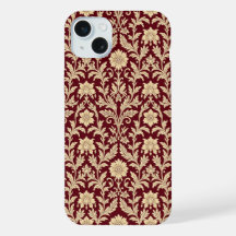 Estojo de iPhone em Damasco Floral Creme Borgonha