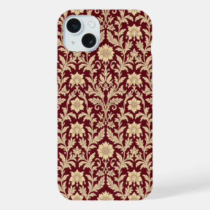 Estojo de iPhone em Damasco Floral Creme Borgonha