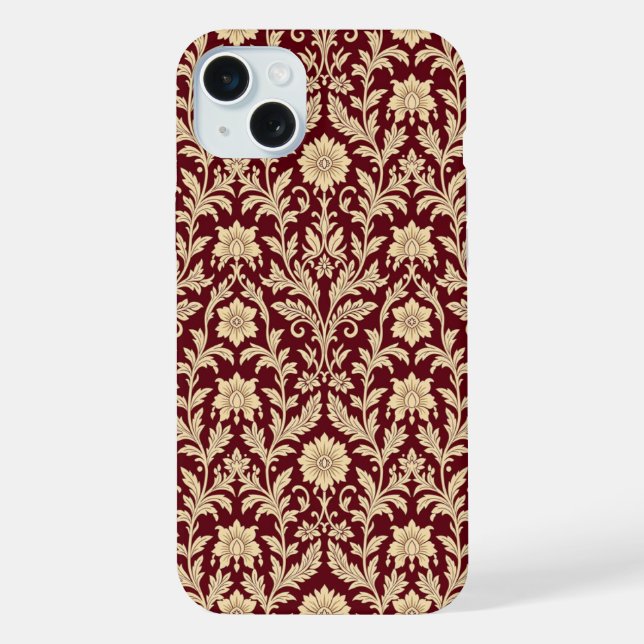 Estojo de iPhone em Damasco Floral Creme Borgonha (Verso)