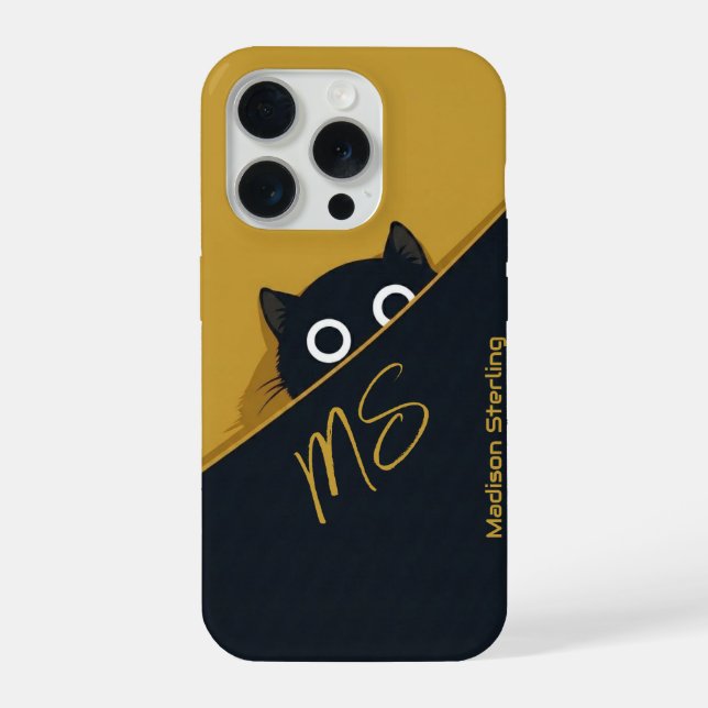 Estojo de iPhone Gato Espiando Amarelo Verde (Verso)
