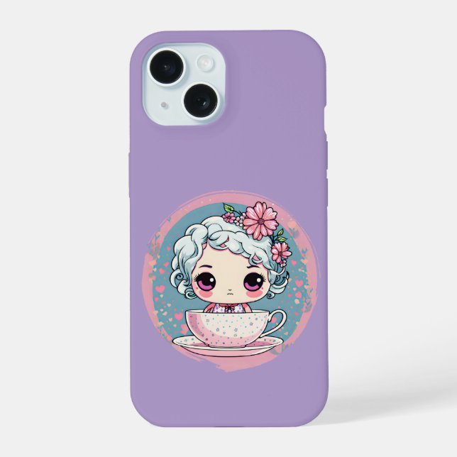 Estojo de iPhone / iPad Boneca Xícara de Chá Fofa (Verso)