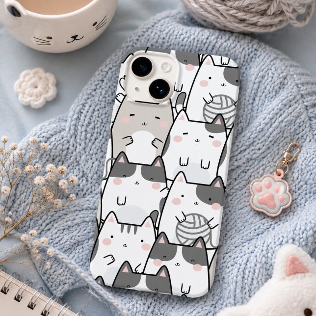 Estojo de iPhone / iPad com padrão de gato Kawaii  (Criador carregado)