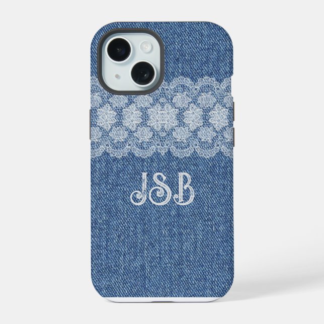 Estojo de iPhone / iPad em Denim com Renda Monogra (Verso)
