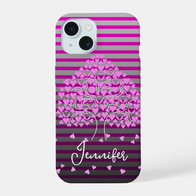 Estojo de iPhone Love Tree Listra Rosa (Verso)