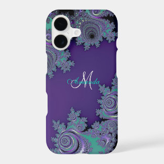Estojo de iPhone Monograma Roxo Fractal Lace