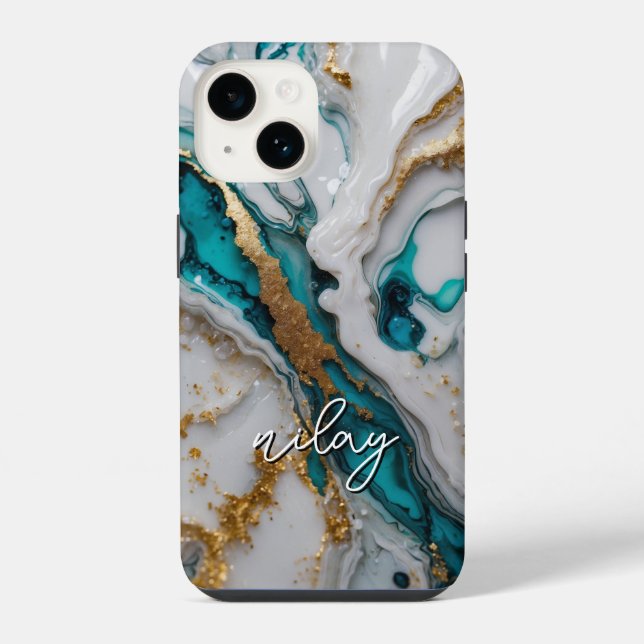 Estojo de iPhone Monogramado com Brilho de Mármore (Verso)