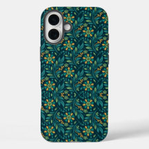 Estojo de padrão botânico azul estilo vintage-M