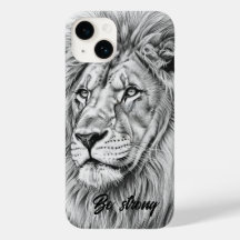 Estojo de telefone Be Strong Lion Sketch Cinza