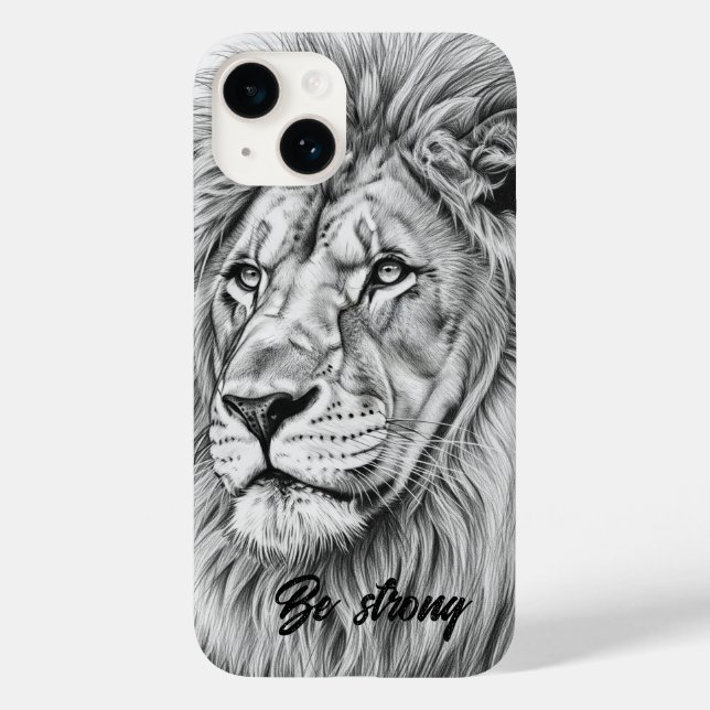 Estojo de telefone Be Strong Lion Sketch Cinza (Verso)