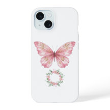 Estojo de Telefone Borboleta com Aquarela Rosa - Ú