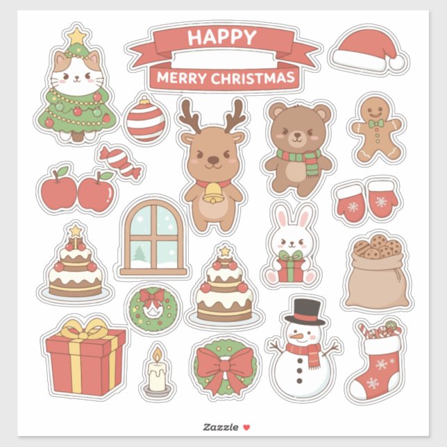 Estojo de telefone com adesivo de Natal Kawaii | C (Folha)