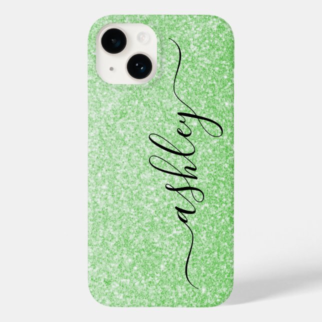 Estojo de telefone com brilho verde de luxo com no (Verso)