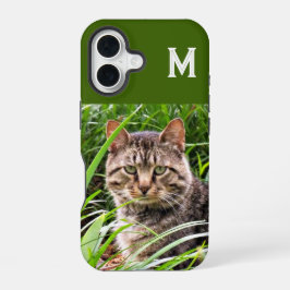 Estojo de telefone com foto de gato xadrez monogra