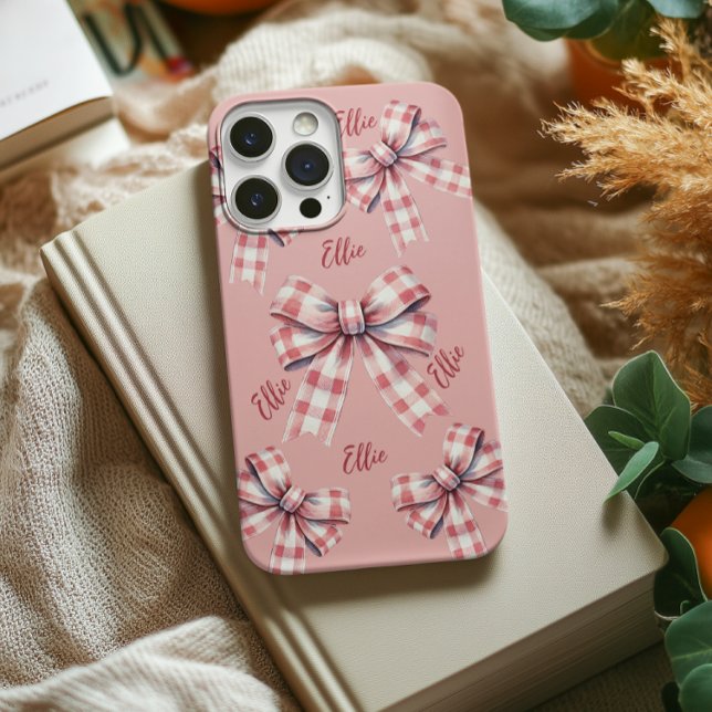 Estojo de telefone com laço coquete rosa personali (custom phone case for girl birthday gift, cute pink phone case for women, graduation gift for her)