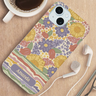 Estojo de Telefone com Listra Floral e Nome Person