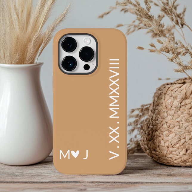 Estojo de Telefone com Números Romanos Personaliza (roman numeral phone case, personalized anniversary gift, custom iPhone case for couples, )