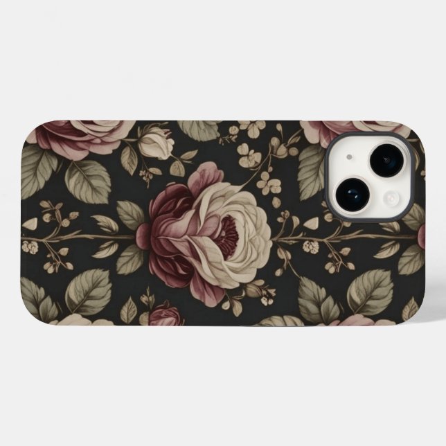 Estojo de telefone com padrão de rosa floral vinta (Verso (horizontal))