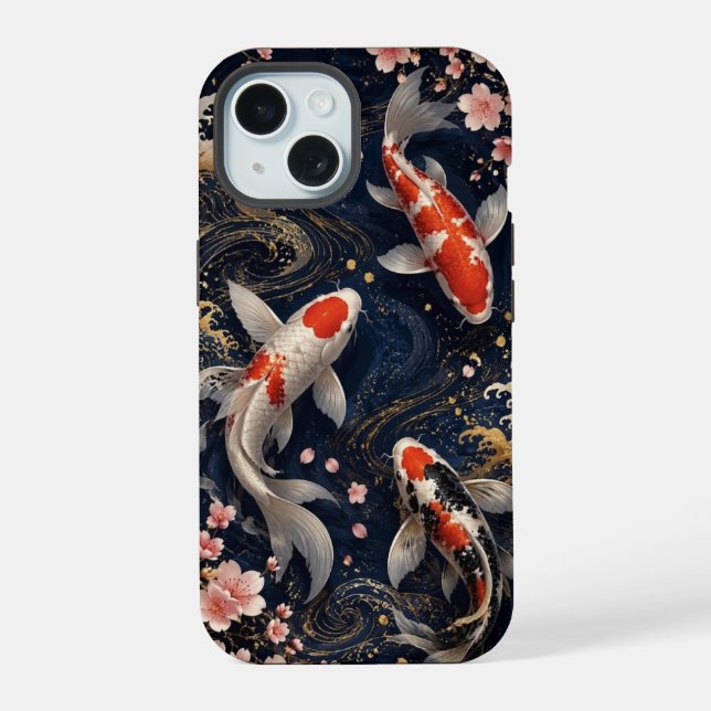 Estojo de telefone de peixe Koi japonês de luxo pa (Verso)