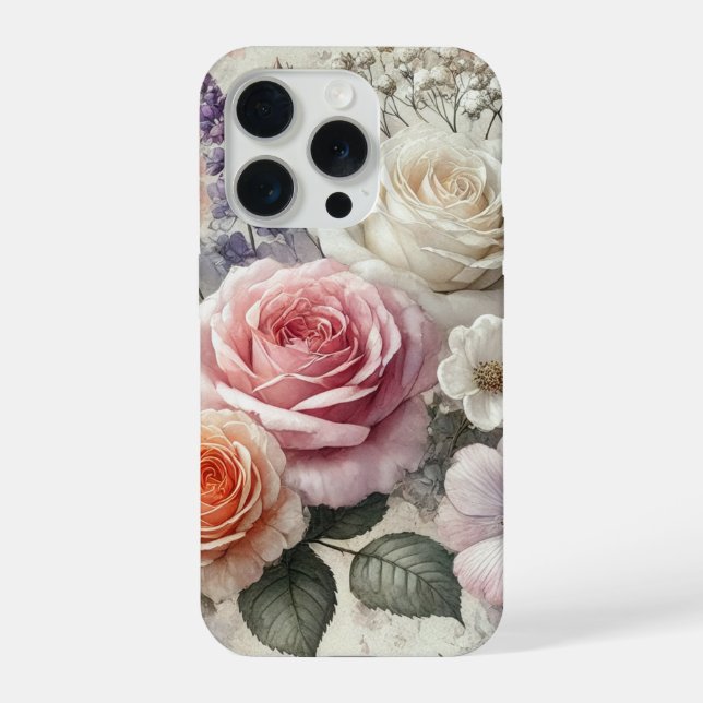 Estojo de telefone elegante com rosas rosa e branc (Verso)