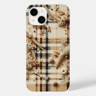 Estojo de telefone em xadrez bege de luxo com flor