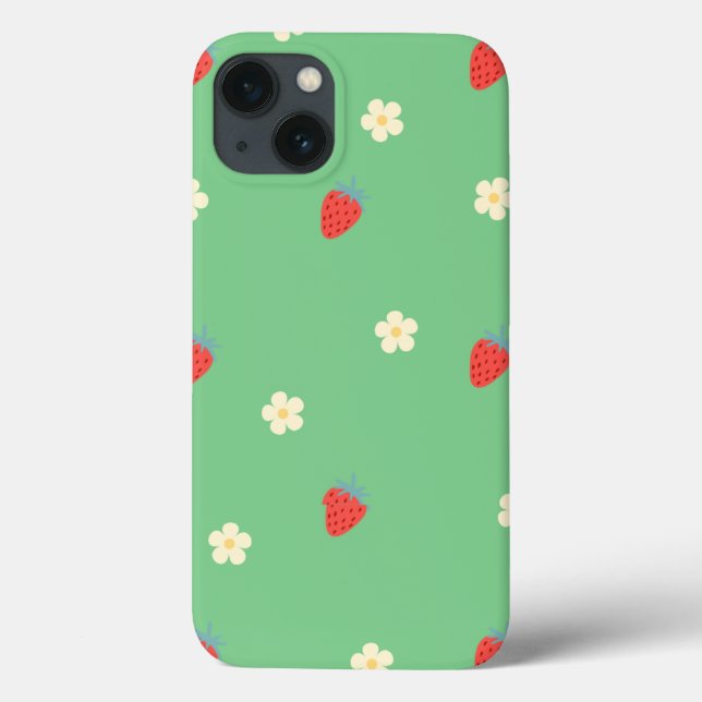 estojo de telefone floral de morango fofo. (Verso)