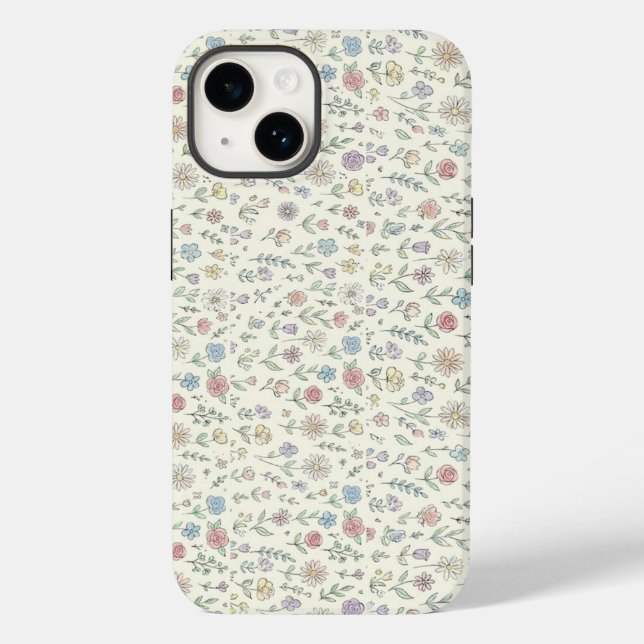 Estojo de telefone floral padrão pastel suave (Verso)