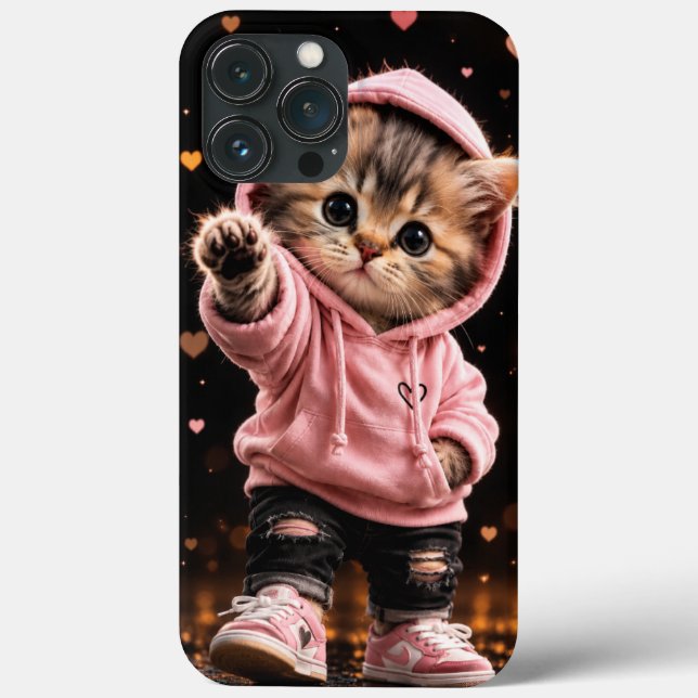 Estojo de Telefone Gatinho com Capuz Rosa Fofo (Verso)