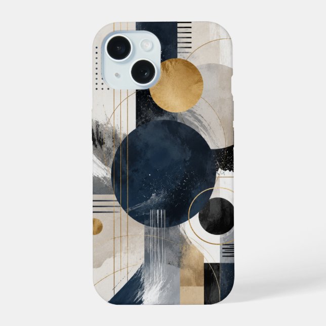 Estojo de Telefone Geométrico Naval Dourado Modern (Verso)
