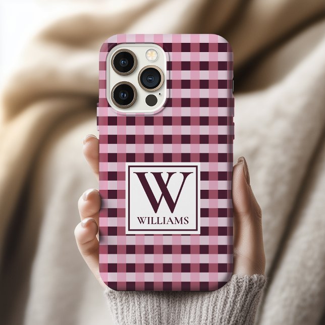 Estojo de telefone personalizado com monograma em  (Custom Gingham Check Phone Case with Family Name – Personalized Gift for Him, Her, and Friends)