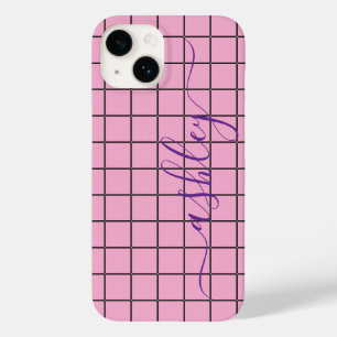 Estojo de telefone rosa claro de luxo com nome per