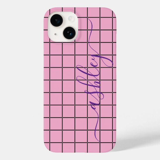 Estojo de telefone rosa claro de luxo com nome per (Verso)