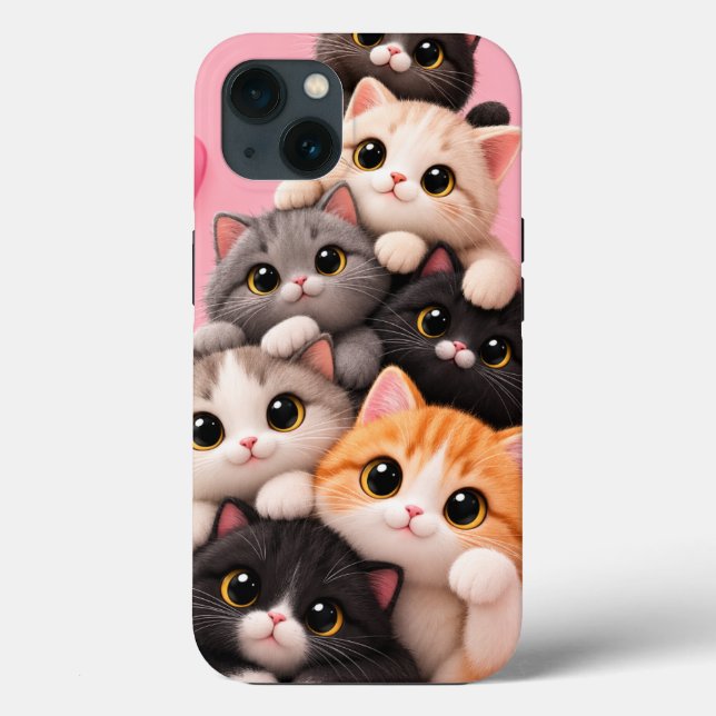 Estojo de Telefone Rosa para Amantes de Gatos Fofo (Verso)