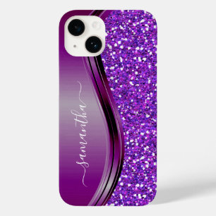 Estojo de telefone roxo glam metalizado com nome m