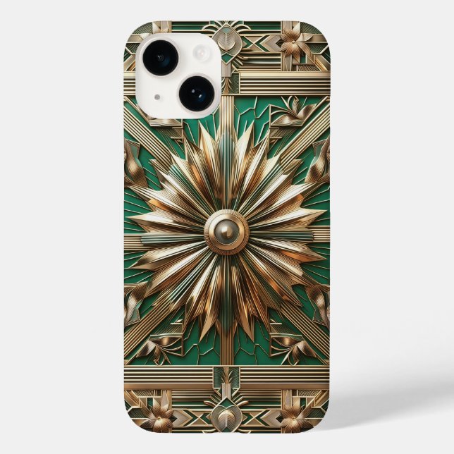Estojo de telefone verde esmeralda e dourado de lu (Verso)