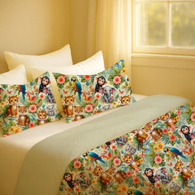 Estojo de Travesseiro de Animais da Selva Tropical (Baby Jungle Animals Tropical Nursery Pillowcase)