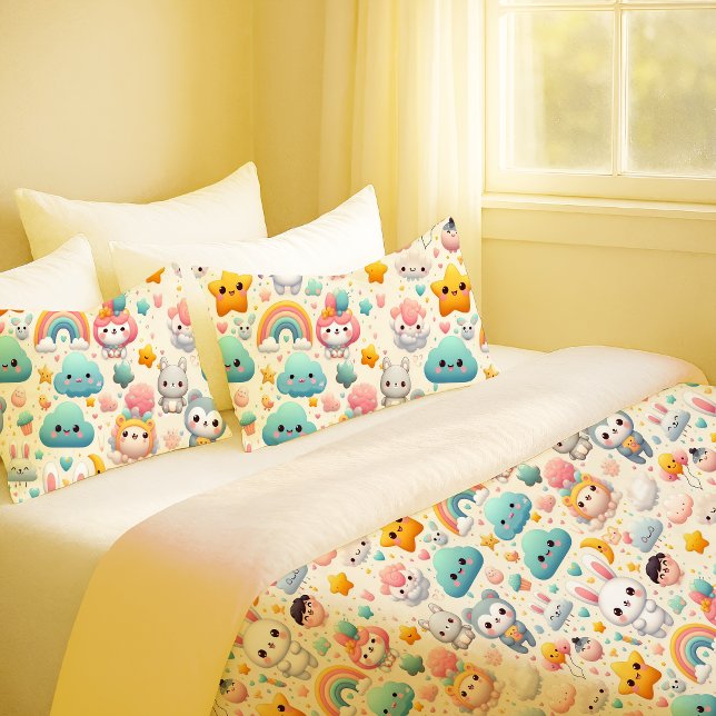 Estojo de Travesseiro Kawaii Bunny Pastel Capricho (Kawaii Bunny Pastel Whimsical Nursery Pillowcase)