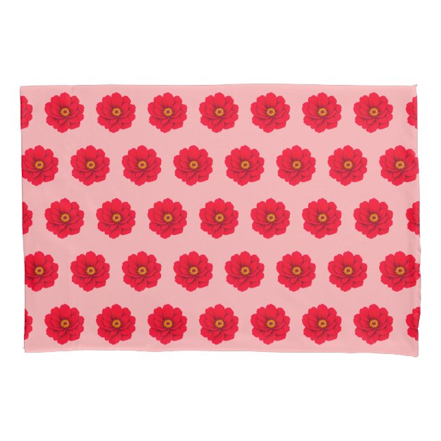 Estojo de Travesseiro Padrão Flor Vermelha Sem Cos (Frente)