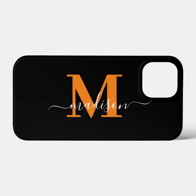 Estojo Monograma Preto e Laranja Moderno Case-Mate (Verso (horizontal))