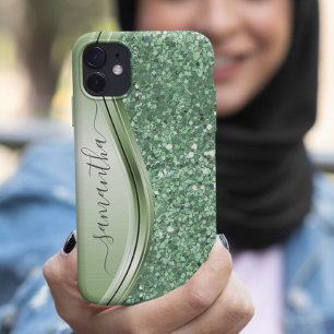 Estojo Verde Metalizado Brilho Glitter Mão Livre