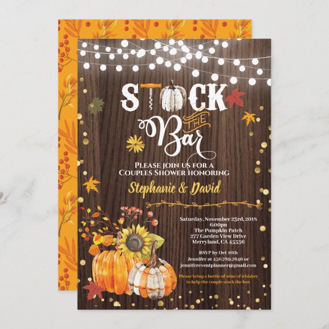 Estoque o convite de bar. Madeira de abóbora (Frente/Verso)