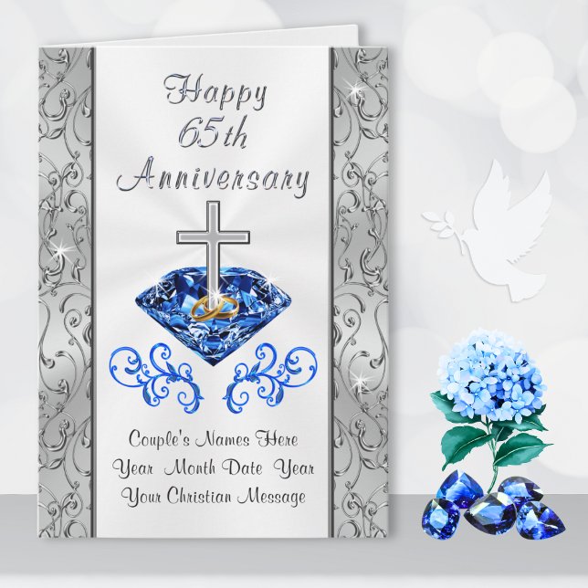 Estouro transversal do cartão do aniversário da (65th wedding anniversary cards. 65 years of marriage cards. Sapphire anniversary card.)