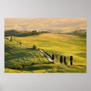 Estrada branca na poster da paisagem da Toscana