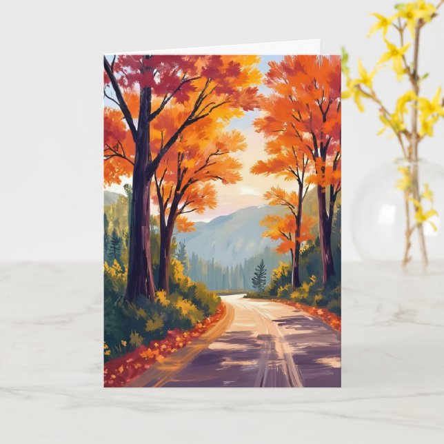 Estrada de Outono | Cartão de Folhas de Folhagem d (Flor Amarela)